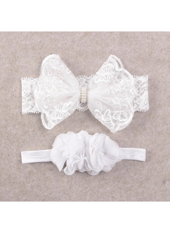 Nishine 2 Pack Baptism White Newborn Bowknot Headbands Baby Christening Hair Bows Headwrap Toddler Hairband (Circle Button)