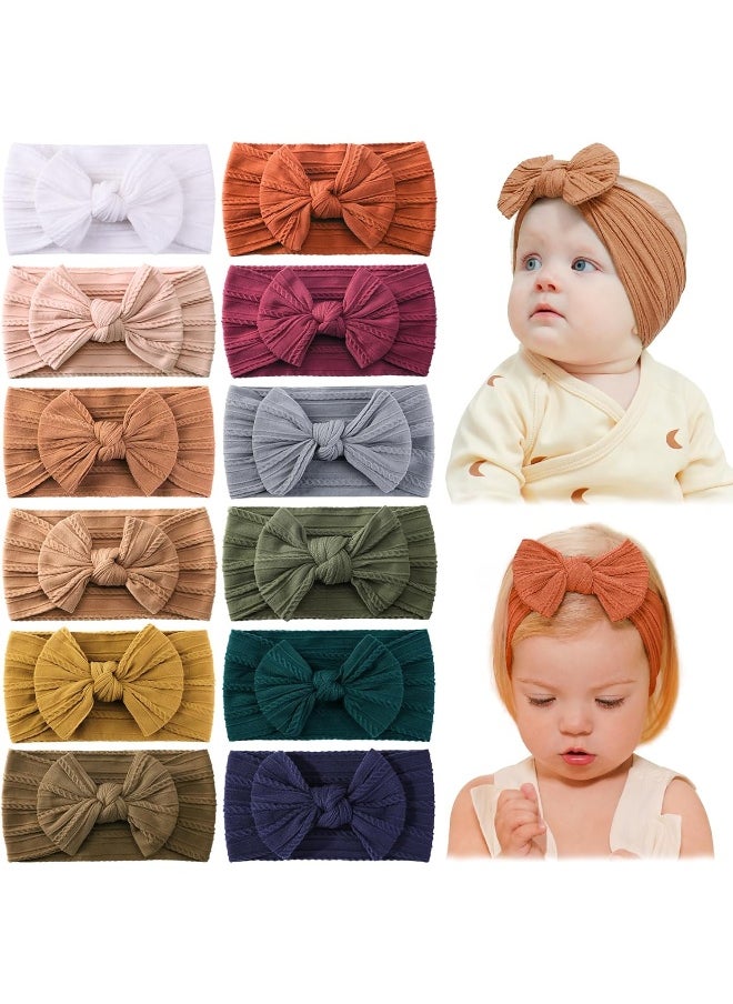 Jollybows 12pcs Baby Girls Nylon Headband with Bow Newborn Hairbands Infant Hair Bow Elastics Handmade Hair Accessories for Toddlers Kids