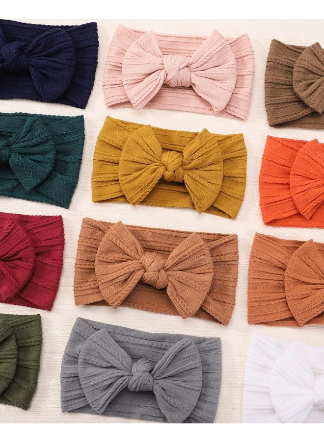 Jollybows 12pcs Baby Girls Nylon Headband with Bow Newborn Hairbands Infant Hair Bow Elastics Handmade Hair Accessories for Toddlers Kids