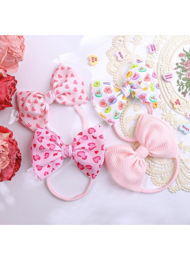 YanJie Valentine's Day Baby Girls Nylon Headbands Newborn Valentines Day Bows Handmade Hair Bows Hairbands Hair Accessories for Newborn Infant Toddlers Kids (4.5bow Va 4pcs)