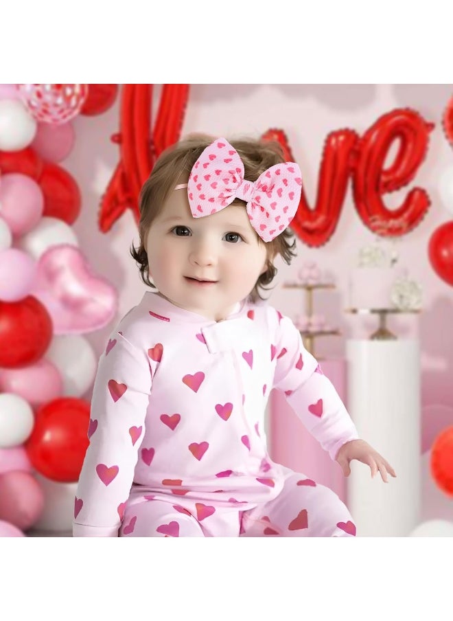 YanJie Valentine's Day Baby Girls Nylon Headbands Newborn Valentines Day Bows Handmade Hair Bows Hairbands Hair Accessories for Newborn Infant Toddlers Kids (4.5bow Va 4pcs)