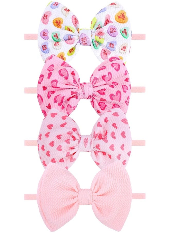 YanJie Valentine's Day Baby Girls Nylon Headbands Newborn Valentines Day Bows Handmade Hair Bows Hairbands Hair Accessories for Newborn Infant Toddlers Kids (4.5bow Va 4pcs)