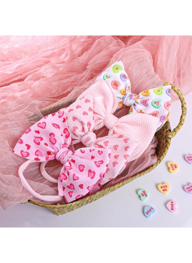 YanJie Valentine's Day Baby Girls Nylon Headbands Newborn Valentines Day Bows Handmade Hair Bows Hairbands Hair Accessories for Newborn Infant Toddlers Kids (4.5bow Va 4pcs)