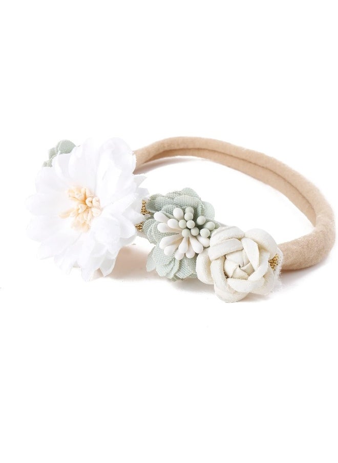 cherrboll 3pcs Baby Girl Flower Headbands, Super Soft & Stretchy Nylon Floral Hairbands for Newborn Toddler