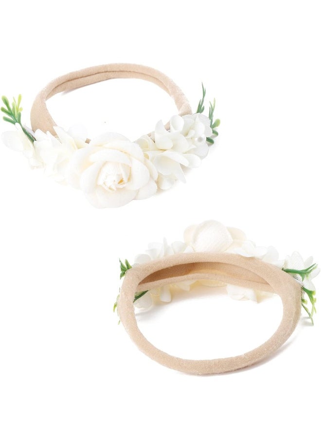 cherrboll 3pcs Baby Girl Flower Headbands, Super Soft & Stretchy Nylon Floral Hairbands for Newborn Toddler
