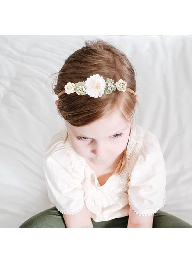 cherrboll 3pcs Baby Girl Flower Headbands, Super Soft & Stretchy Nylon Floral Hairbands for Newborn Toddler