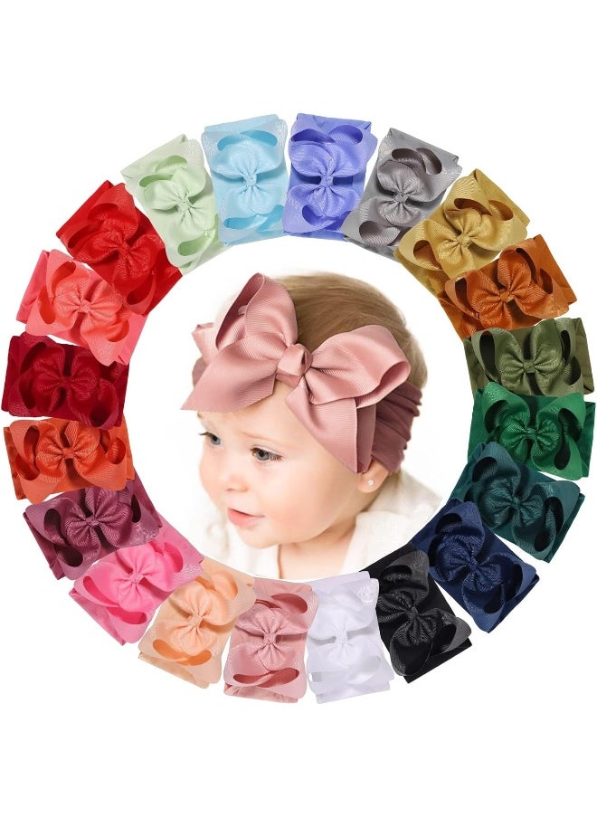 doboi Baby Girl Headbands Set - 20pcs Hair Bows and Nylon Headbands, Big Bows for Infant, Newborn, and Toddler Girls