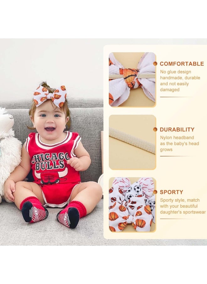 YanJie 4.5'' Baby Girls Headband Nylon Football Bow Basketball Sports Baby Bow 0-6 Months Headbands Soccer Hair Bow for Baby Newborn Headband Infant Bow Toddler 4Pcs