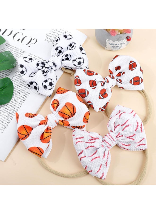 YanJie 4.5'' Baby Girls Headband Nylon Football Bow Basketball Sports Baby Bow 0-6 Months Headbands Soccer Hair Bow for Baby Newborn Headband Infant Bow Toddler 4Pcs