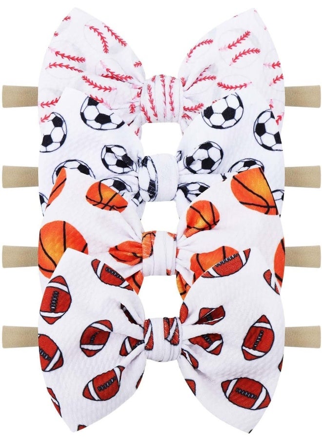 YanJie 4.5'' Baby Girls Headband Nylon Football Bow Basketball Sports Baby Bow 0-6 Months Headbands Soccer Hair Bow for Baby Newborn Headband Infant Bow Toddler 4Pcs