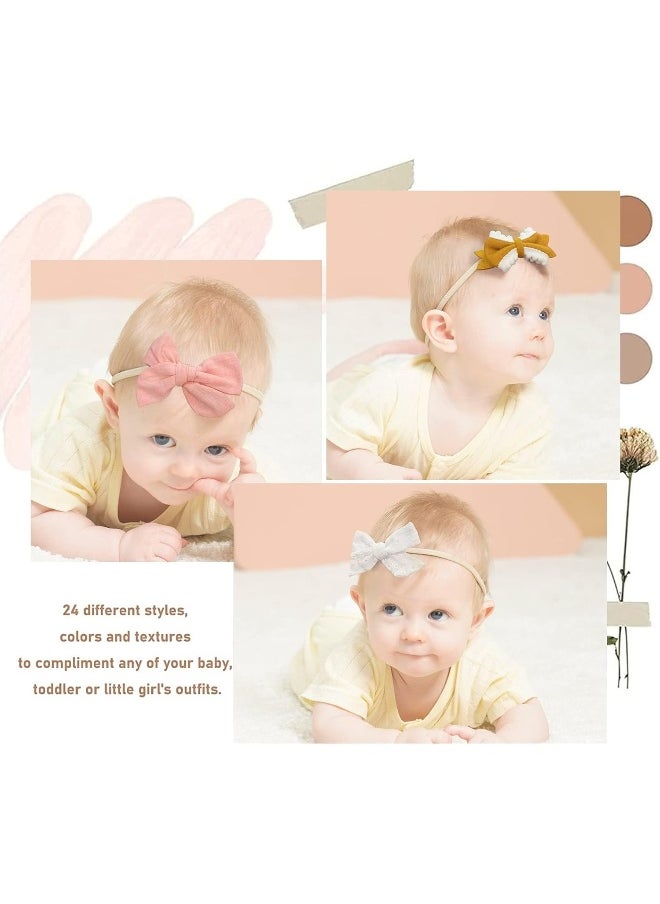 doboi Baby Headbands 24PCS Baby Girl Headbands with Bows Baby Hair Bows Nylon Linen Hairbands Handmade Hair Accessories for Newborn Infant Toddlers Little Girls and Kids