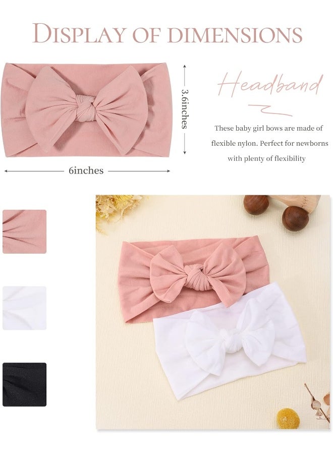 jollybows 3PCS Baby Nylon Headbands Hairbands Hair Bow Elastics for Baby Girls Newborn Infant Toddlers Kids - Black White Pink