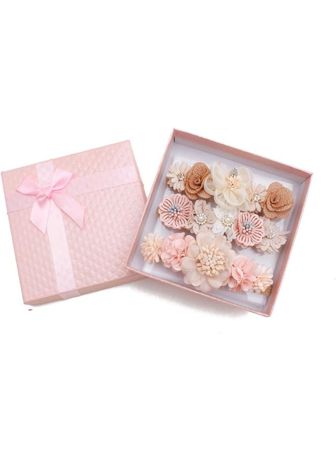 Baby Girl Flower Headbands Set-Elastic Hair Band Crown Flower Wraps for Newborn Infant Toddler 3Pcs