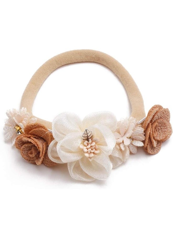 Baby Girl Flower Headbands Set-Elastic Hair Band Crown Flower Wraps for Newborn Infant Toddler 3Pcs