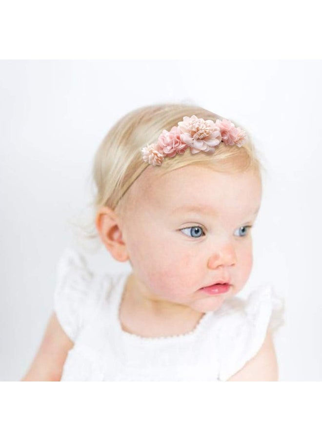 Baby Girl Flower Headbands Set-Elastic Hair Band Crown Flower Wraps for Newborn Infant Toddler 3Pcs