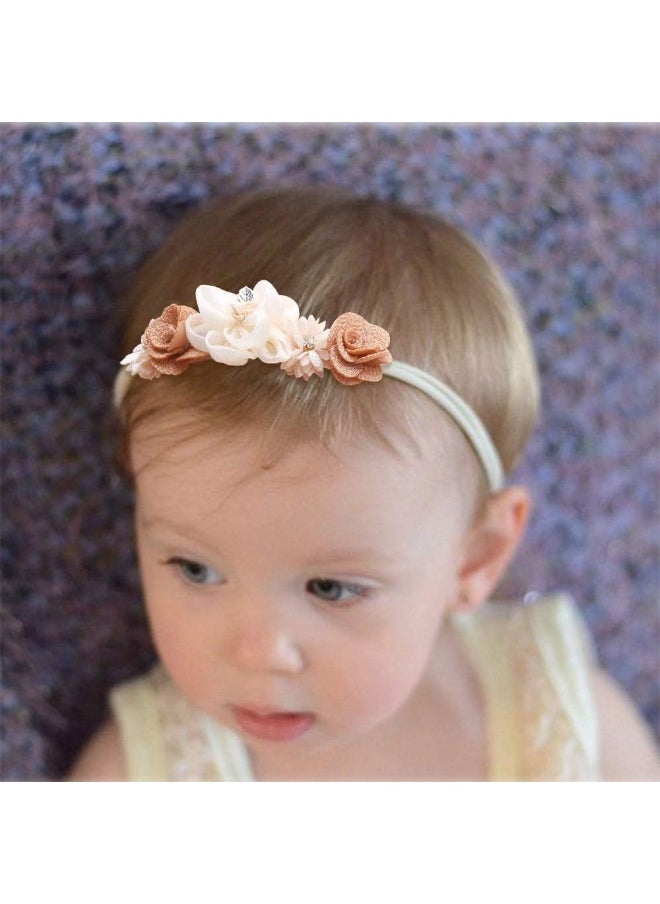 Baby Girl Flower Headbands Set-Elastic Hair Band Crown Flower Wraps for Newborn Infant Toddler 3Pcs