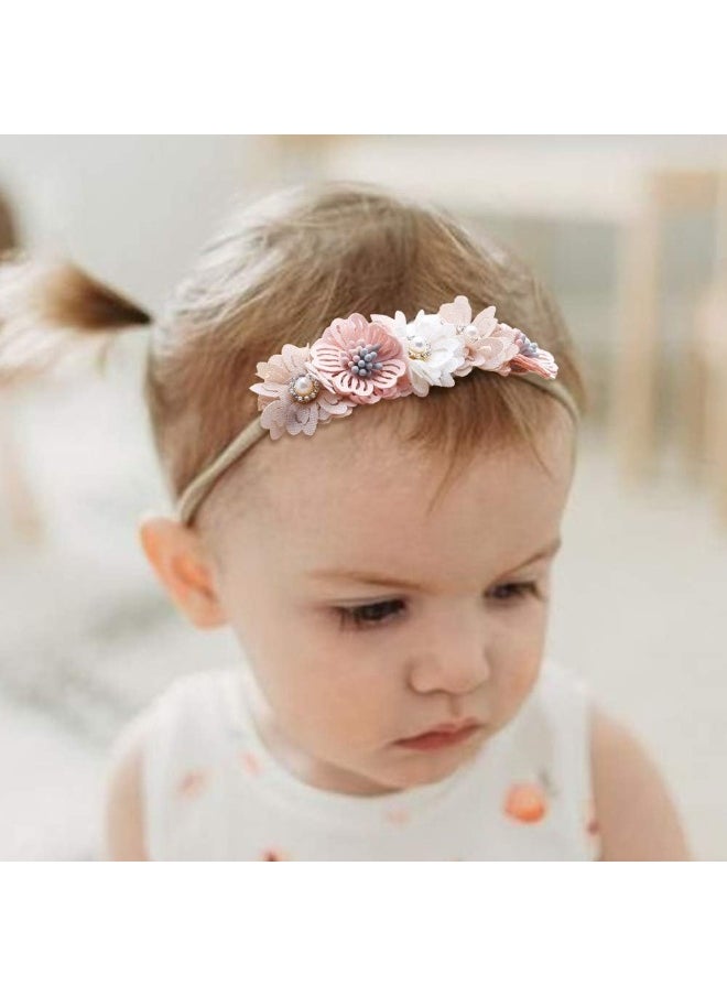 Baby Girl Flower Headbands Set-Elastic Hair Band Crown Flower Wraps for Newborn Infant Toddler 3Pcs