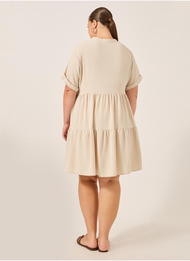 Beige A-Line Mini Dress with Lace Detail