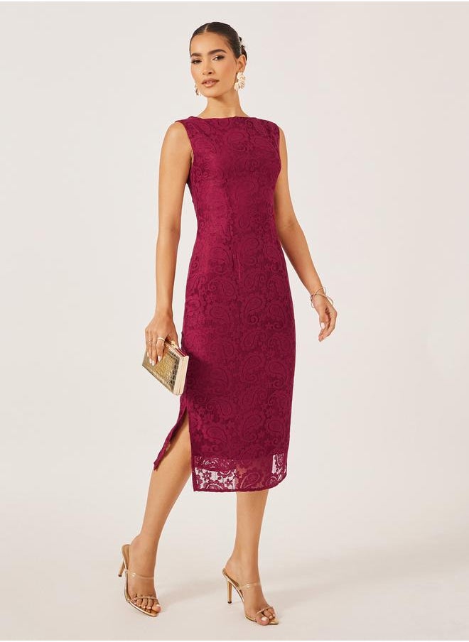 Lace Sleeveless Bodycon Midi Dress