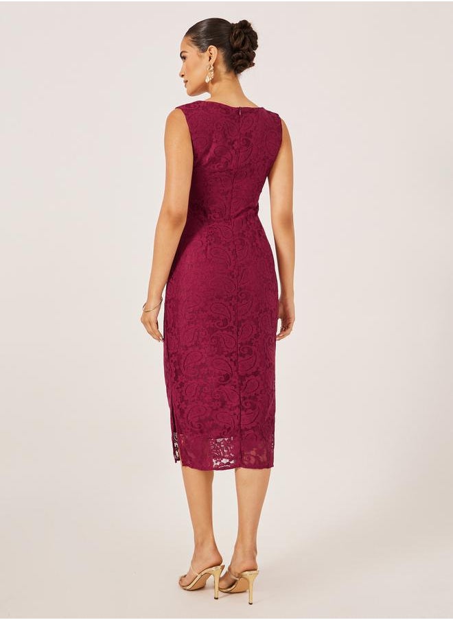 Lace Sleeveless Bodycon Midi Dress