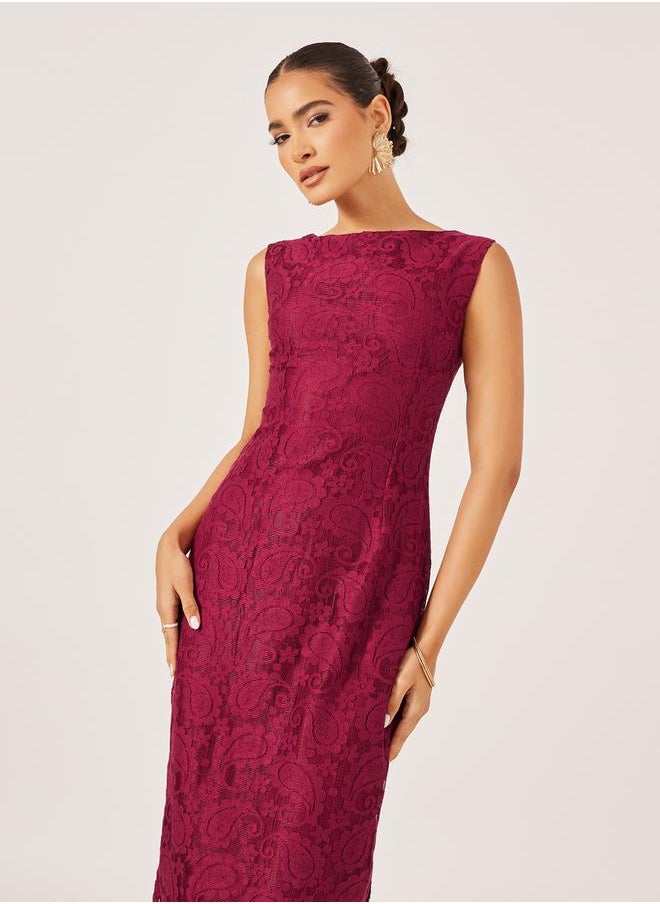 Lace Sleeveless Bodycon Midi Dress