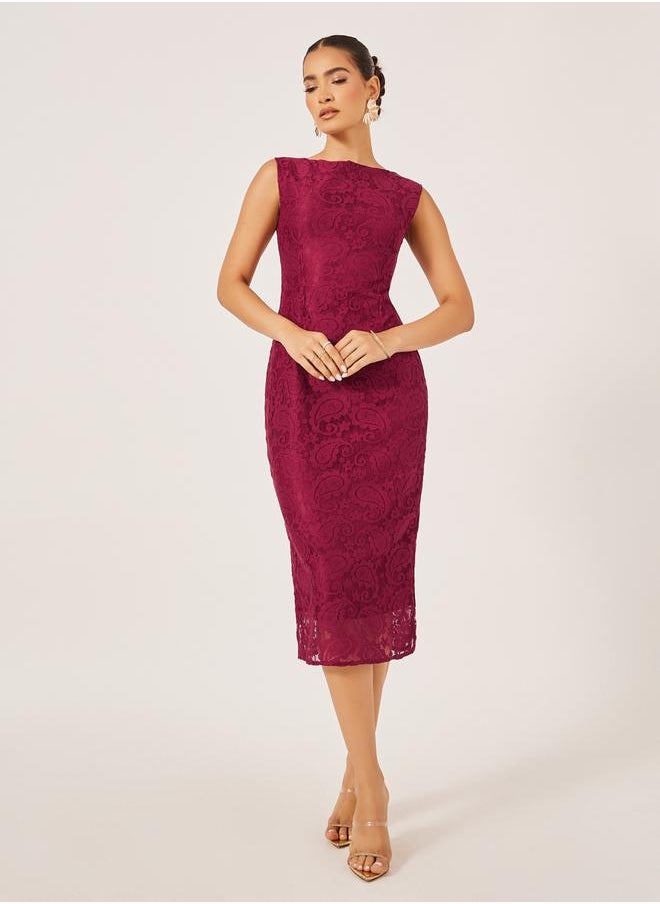 Lace Sleeveless Bodycon Midi Dress