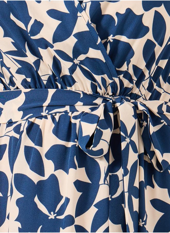 Plus Size Printed Frill Sleeve Midi Dress