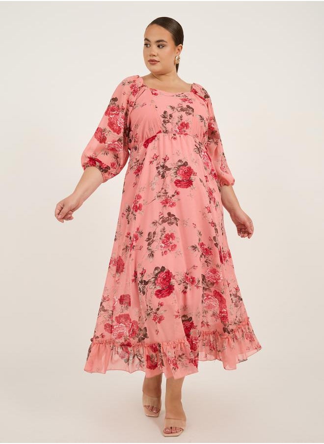 Plus Size Floral Print A-Line Maxi Dress
