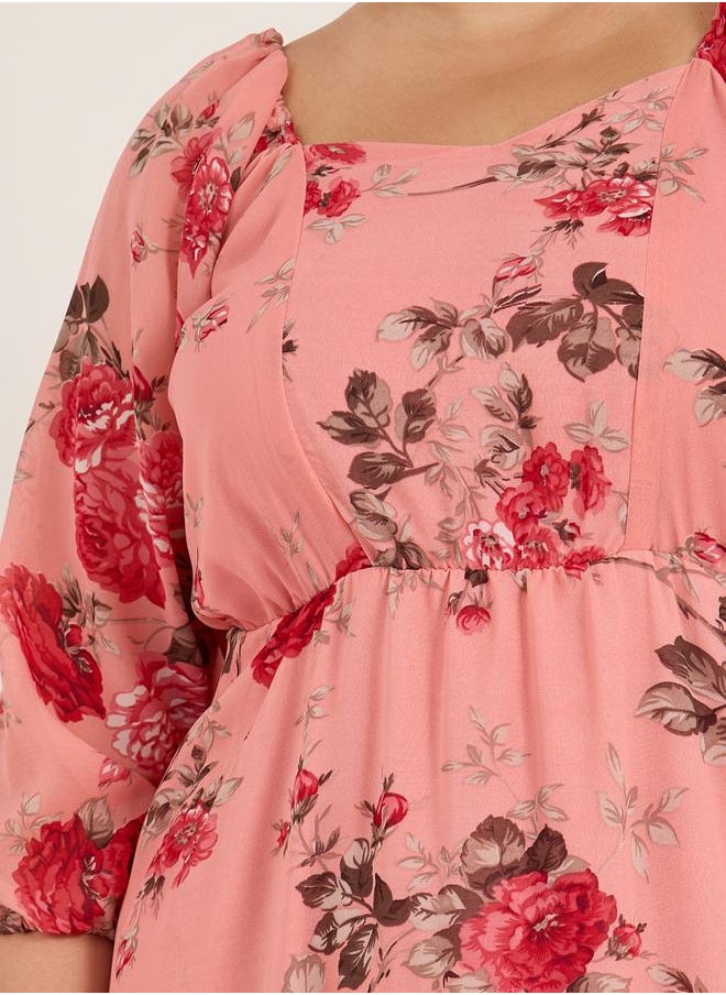 Plus Size Floral Print A-Line Maxi Dress