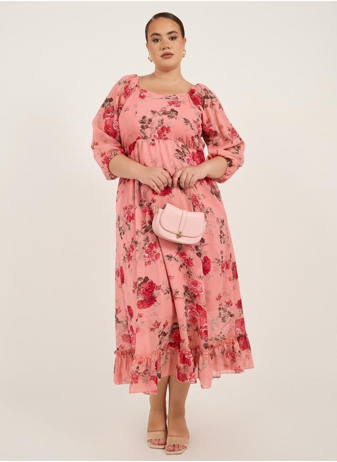 Plus Size Floral Print A-Line Maxi Dress