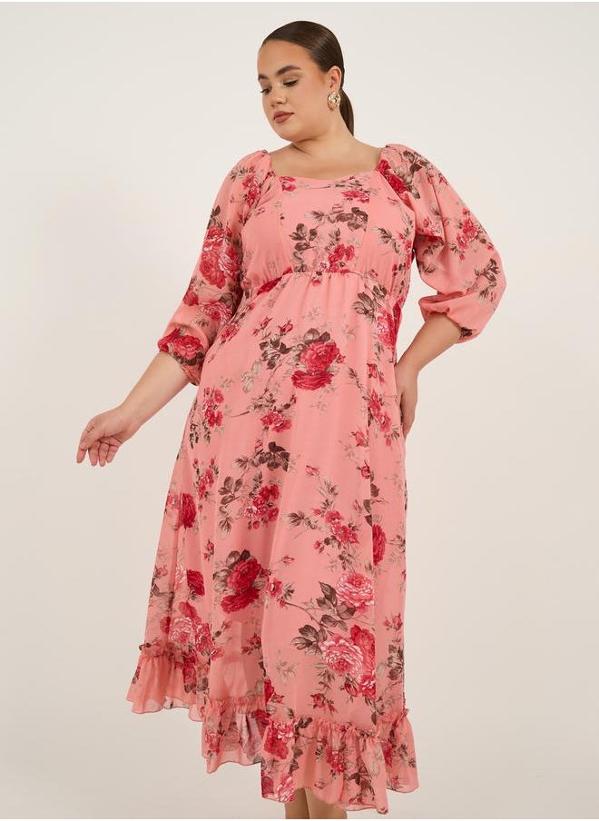Plus Size Floral Print A-Line Maxi Dress
