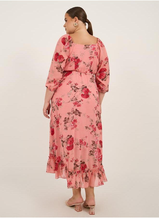 Plus Size Floral Print A-Line Maxi Dress