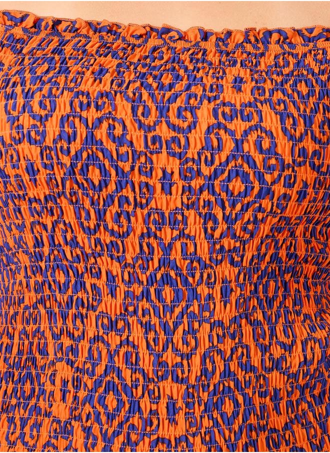Plus Size All-Over Printed Smocked A-Line Midi Dress