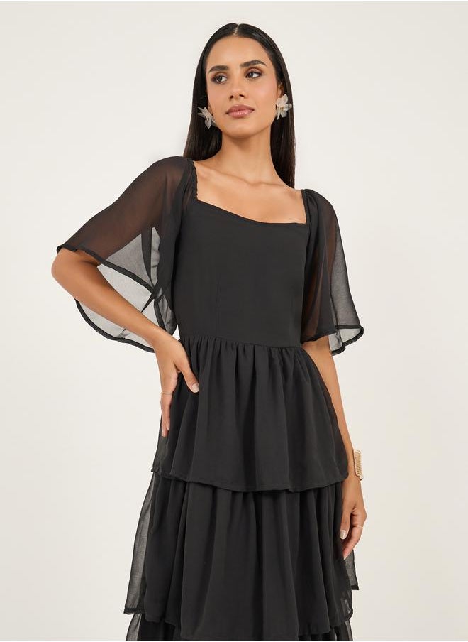 Angel Sleeve Tiered Maxi Dress