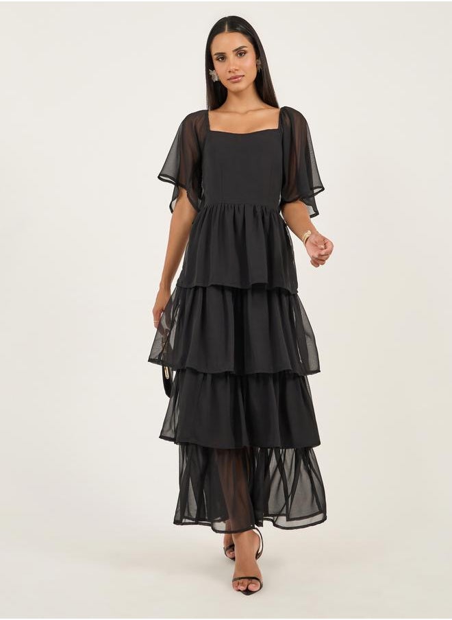 Angel Sleeve Tiered Maxi Dress