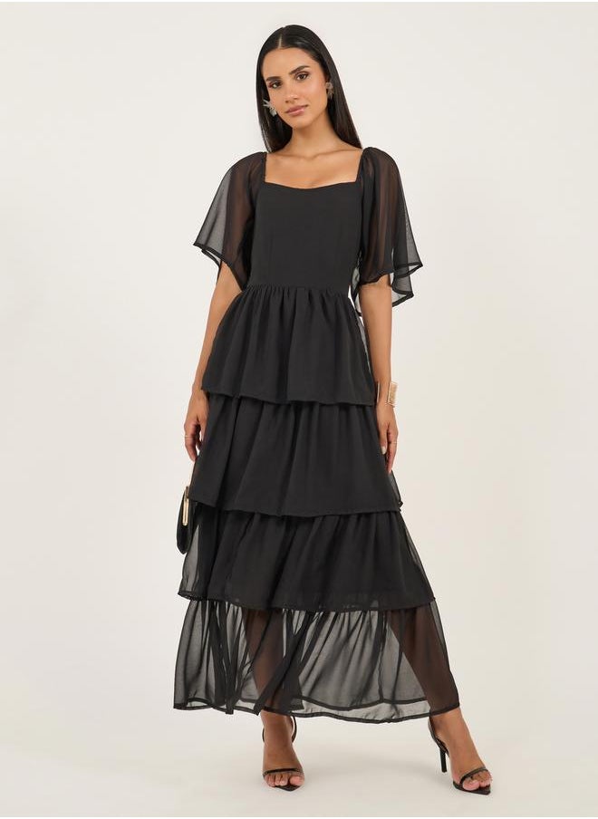 Angel Sleeve Tiered Maxi Dress