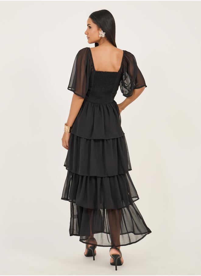 Angel Sleeve Tiered Maxi Dress