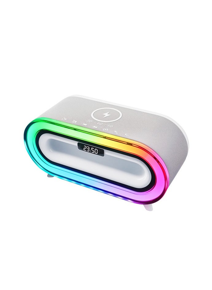 Compact Bluetooth Desktop Speaker with 360° Surround Sound, 7-Color LED Night Light, Wireless Charging, Perfect for Home Décor and Sleep Assistance