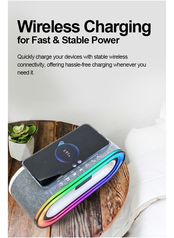 Compact Bluetooth Desktop Speaker with 360° Surround Sound, 7-Color LED Night Light, Wireless Charging, Perfect for Home Décor and Sleep Assistance
