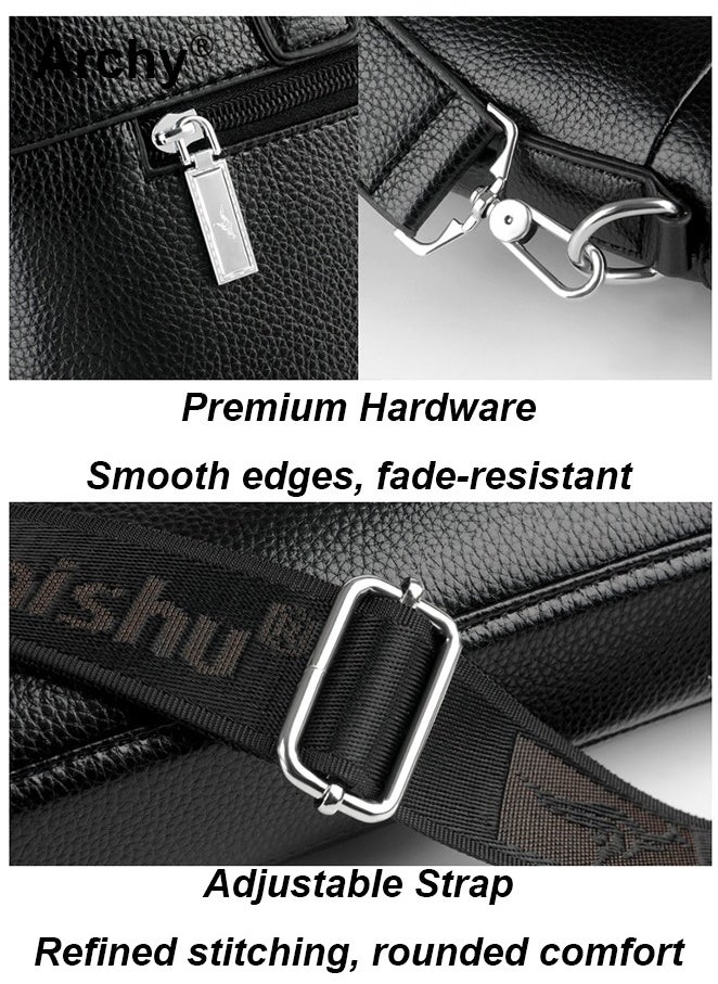 Men's Business Leather Briefcase Classic PU 14-Inch Laptop Bag Slim Messenger Bag