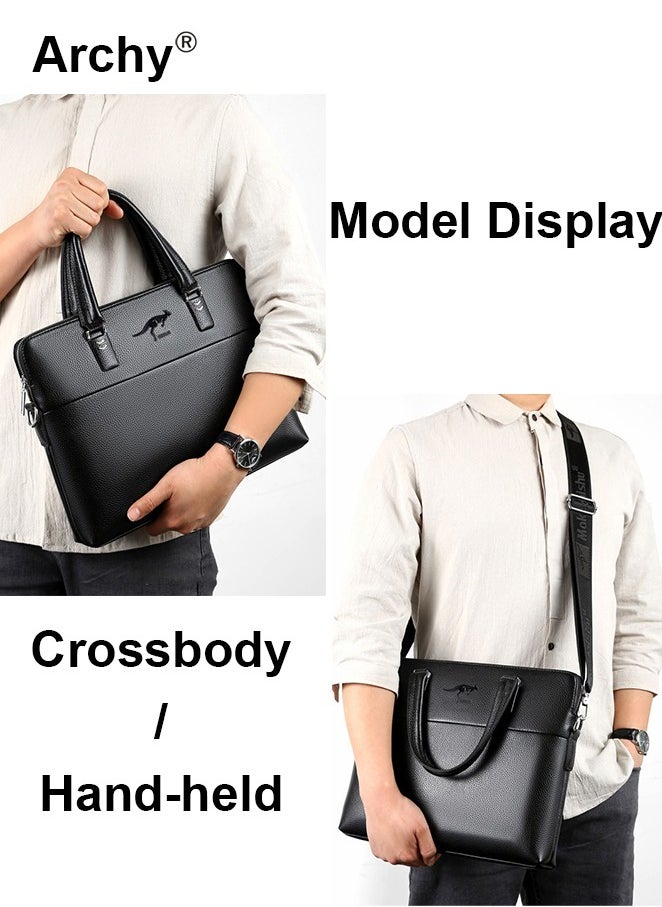 Men's Business Leather Briefcase Classic PU 14-Inch Laptop Bag Slim Messenger Bag