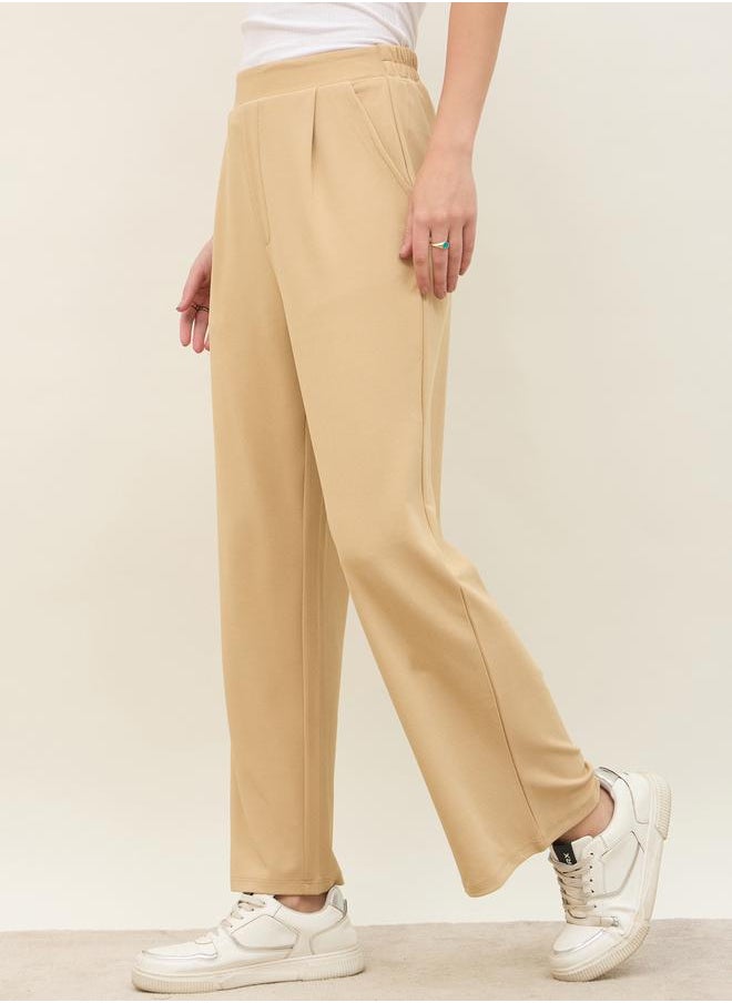 Mid Rise Wide Leg Pants with Elasticated Waistband