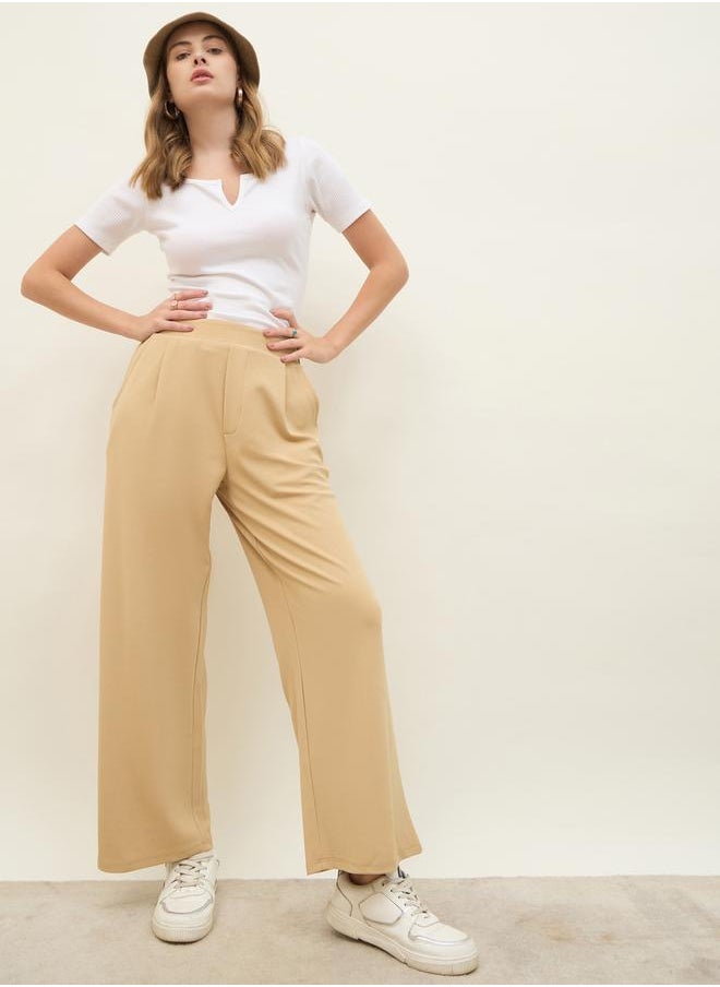Mid Rise Wide Leg Pants with Elasticated Waistband