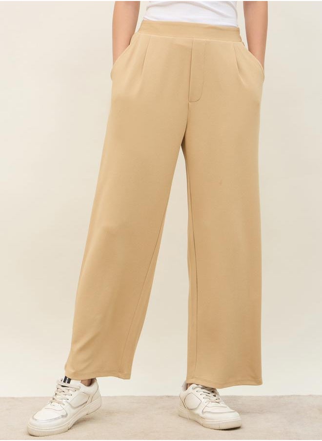 Mid Rise Wide Leg Pants with Elasticated Waistband