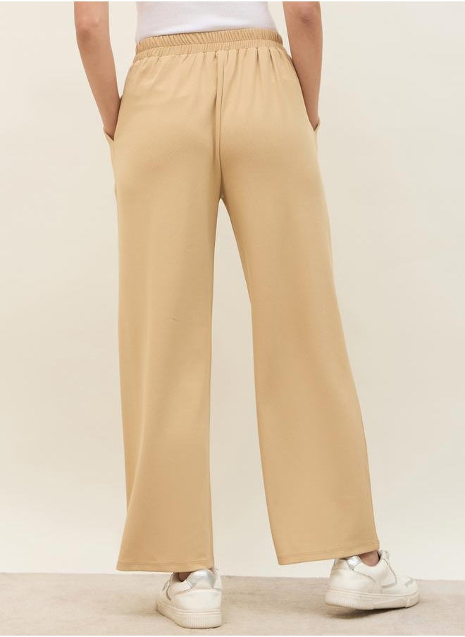 Mid Rise Wide Leg Pants with Elasticated Waistband