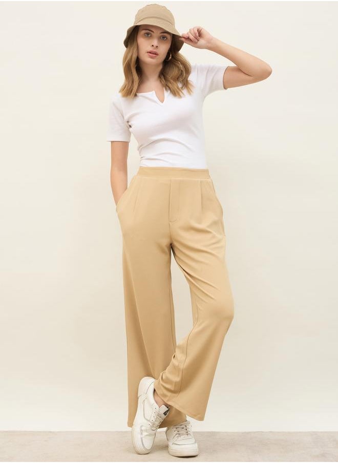 Mid Rise Wide Leg Pants with Elasticated Waistband