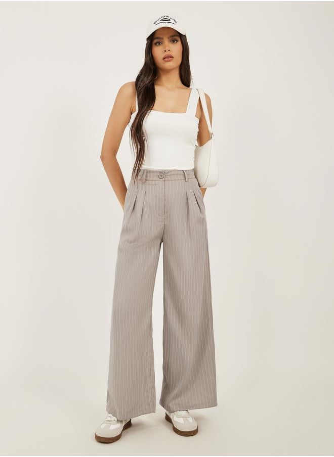 Beige Striped Tailored Pants