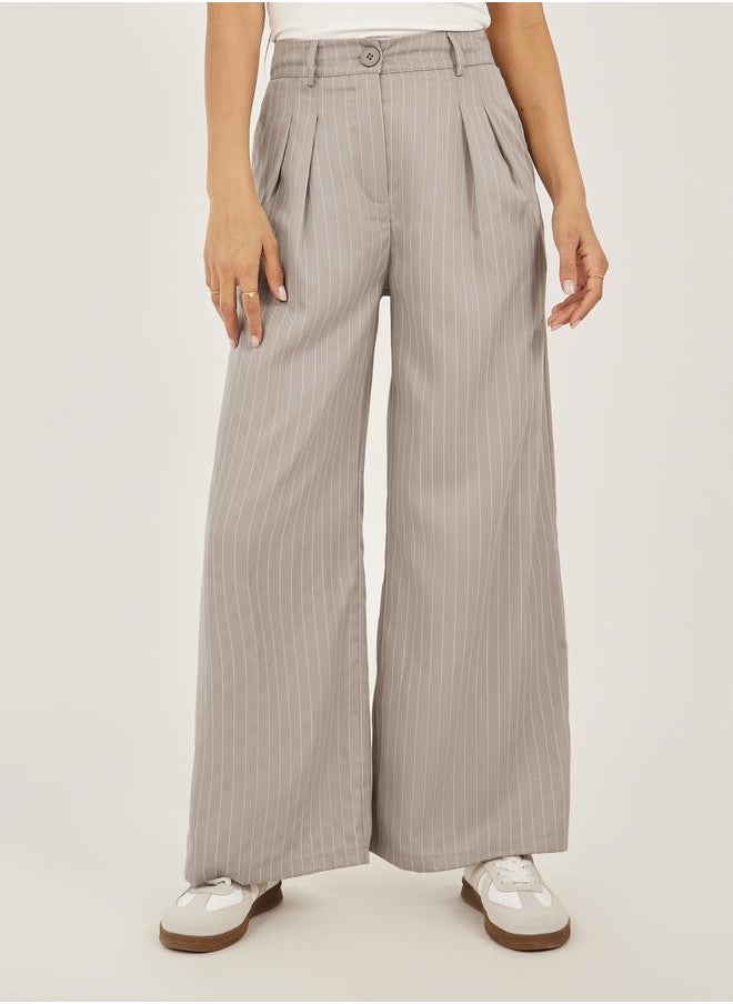 Beige Striped Tailored Pants