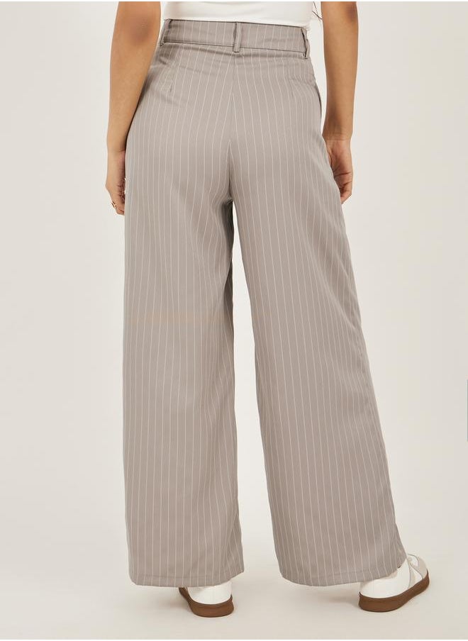 Beige Striped Tailored Pants