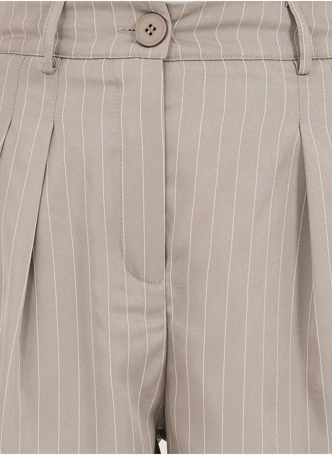 Beige Striped Tailored Pants